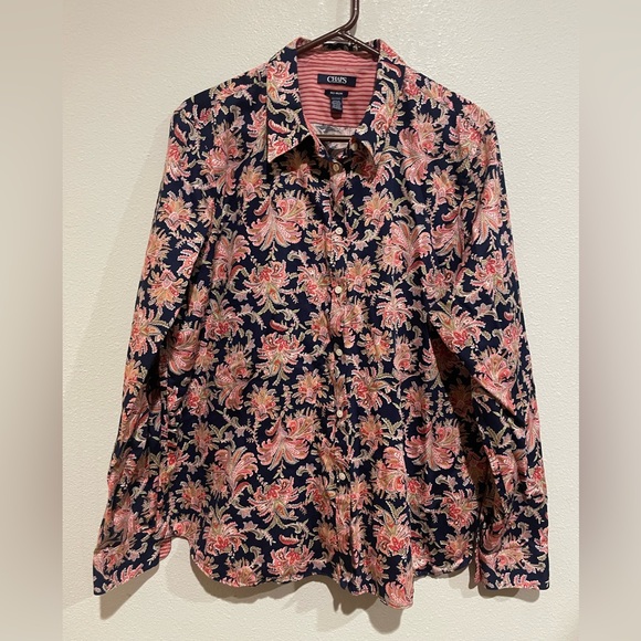 Chaps Women's Button-Down Shirt - Navy and Red Floral - Picture 1 of 6